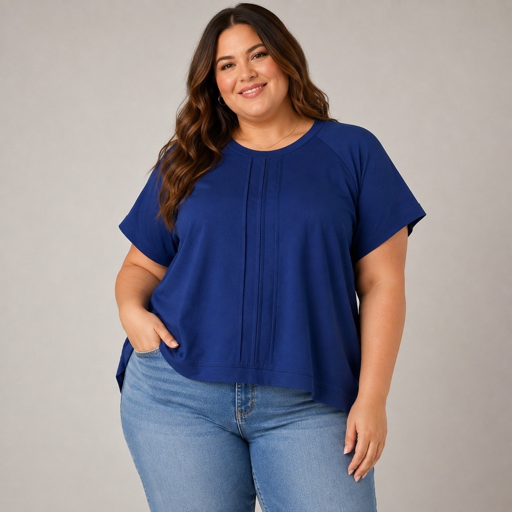 Clothes by Locker Room Top Women L/XL Blue Pleated Short Sleeve High-Low Hem